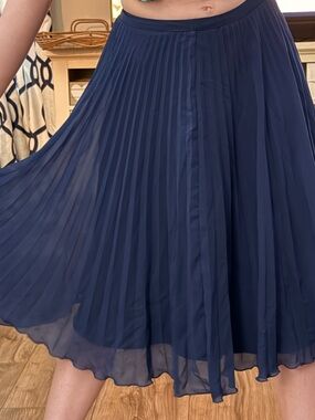 Navy Pleated Chiffon Midi Skirt